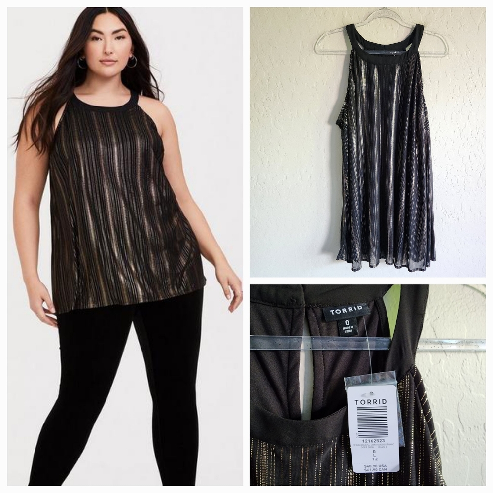 Torrid Black and Gold Goddess Tunic Size 0